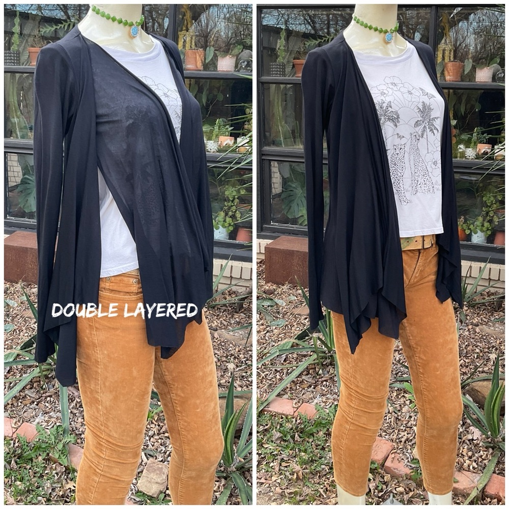 Lauren Moshi open front asymmetrical cardigan Solid Black Size XS Draped NWOT